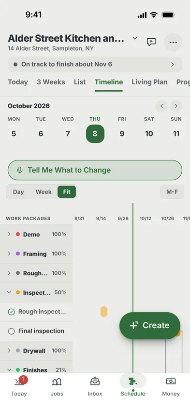 MAGE ID schedule screen showing the job as a timeline