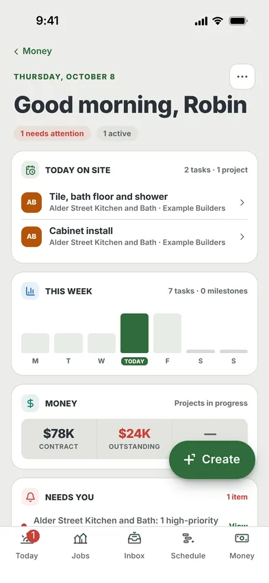 MAGE ID Summary tab: today on site, this week, and the money on the job
